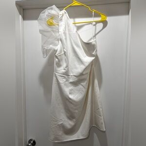 TCEC White One-Shoulder Dress with Sheer Sleeve